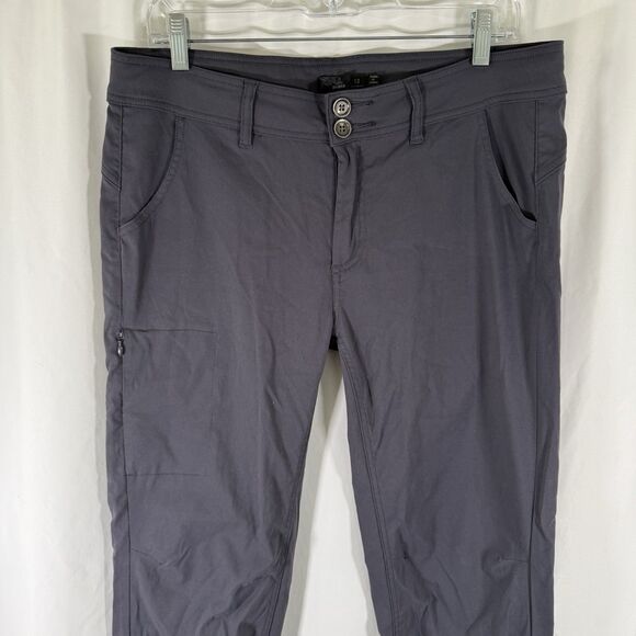 prAna Hiking Pants Women's 12 Dark Grey Nylon Snap Pockets 2 Button Zip - Picture 2 of 12